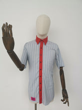 Load image into Gallery viewer, blue stripe shirt with red collar
