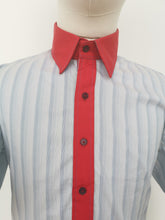 Load image into Gallery viewer, blue stripe shirt with red collar
